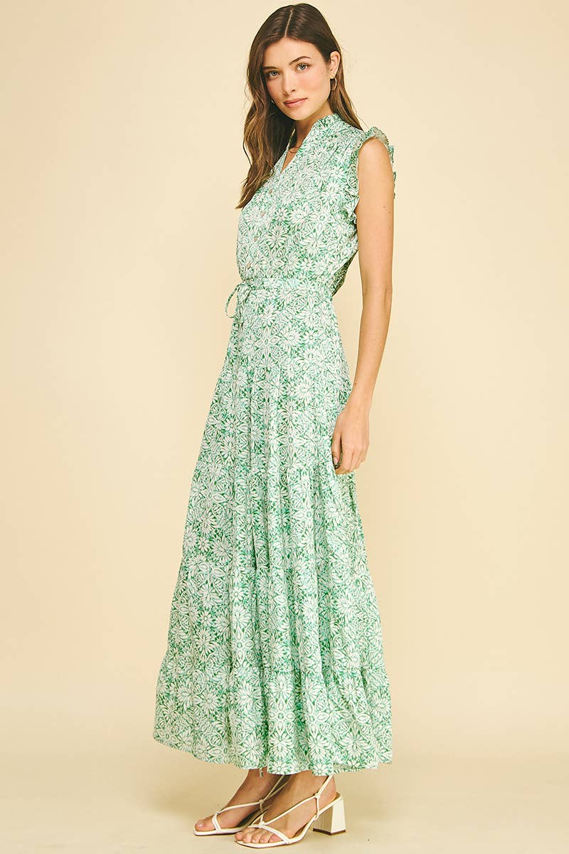 Mariah - Mint Floral Tiered Maxi Dress