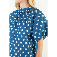 Marla- Puff Sleeve Polka Dot Mock Neck Top