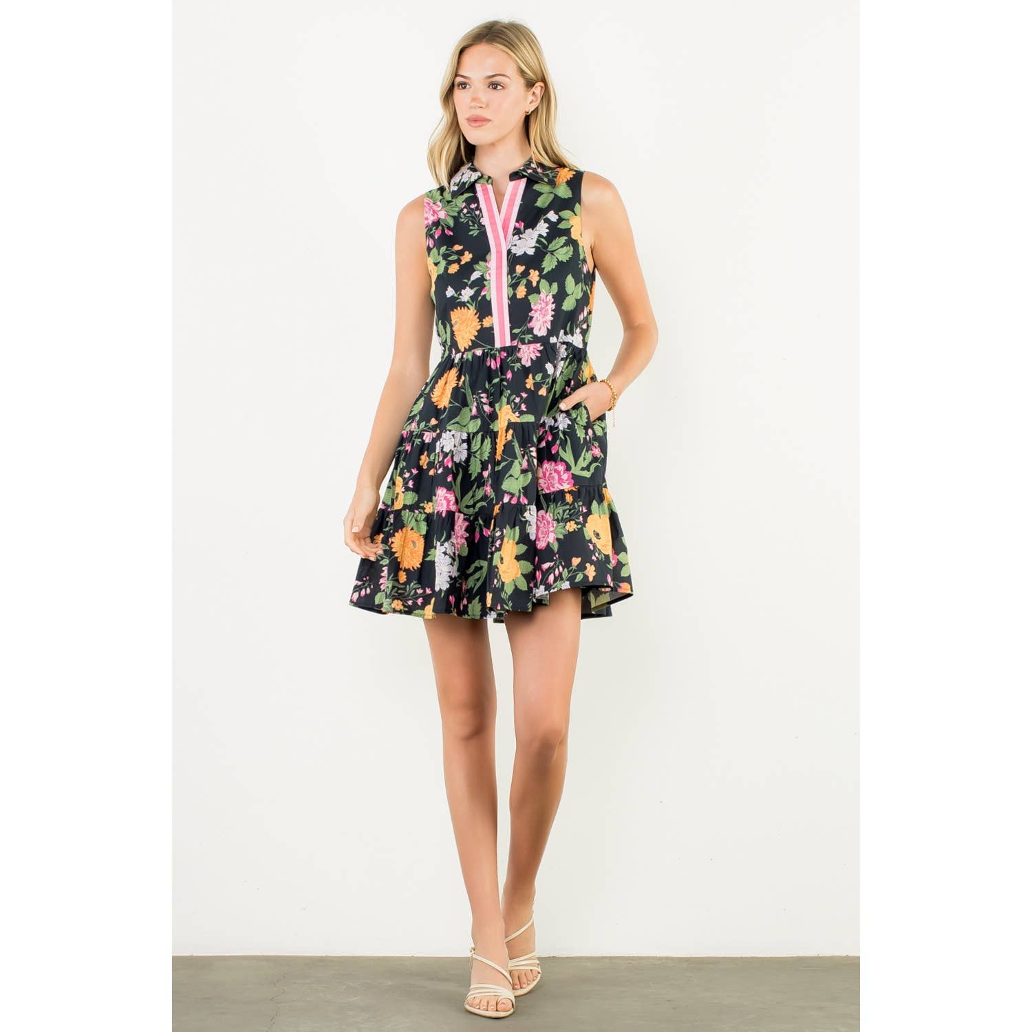 Aria- Sleeveless Tiered Floral Print Dress