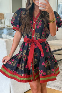 NOELLE - Black Floral Mini Dress
