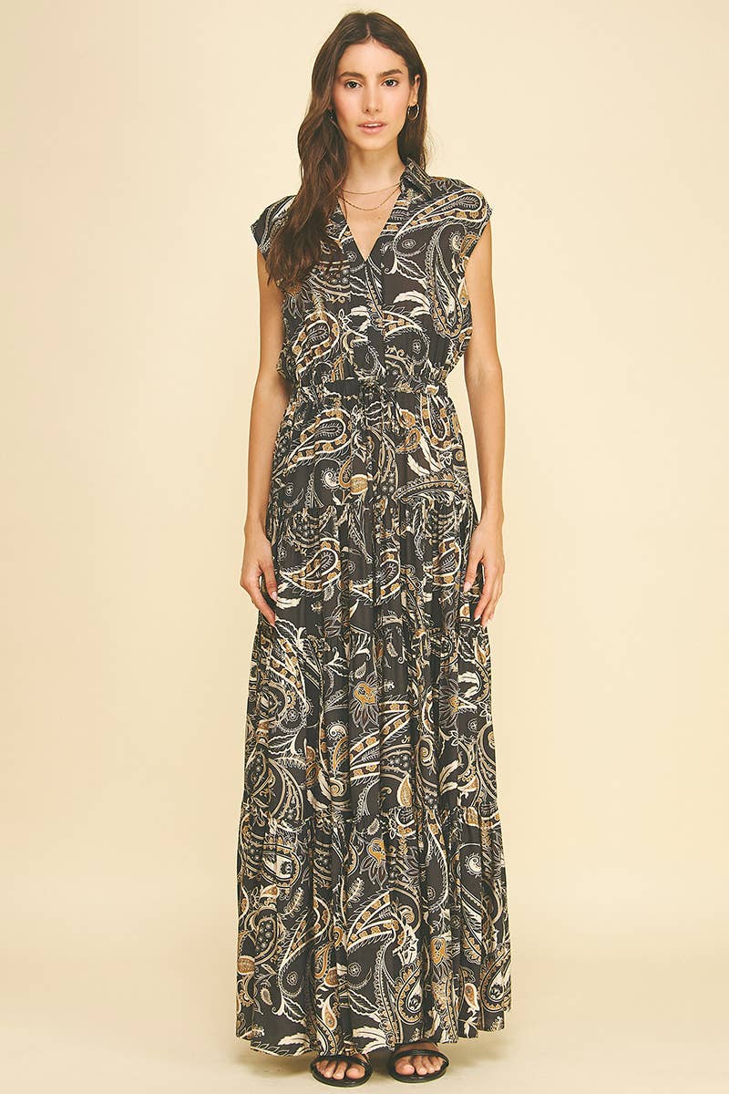 KAT - PAISLEY PRINT TIERED MAXI DRESS