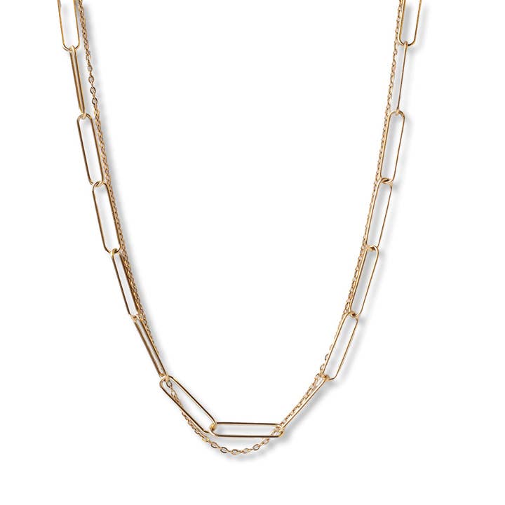 Gold Chain Necklace-Layered Paperclip