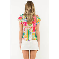 Tara - Tassel Tie Flutter Sleeve Floral Top
