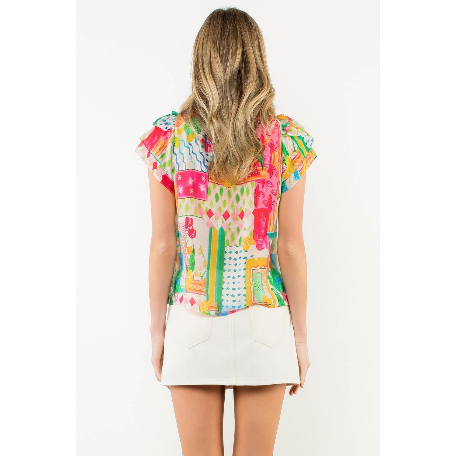 Tara - Tassel Tie Flutter Sleeve Floral Top