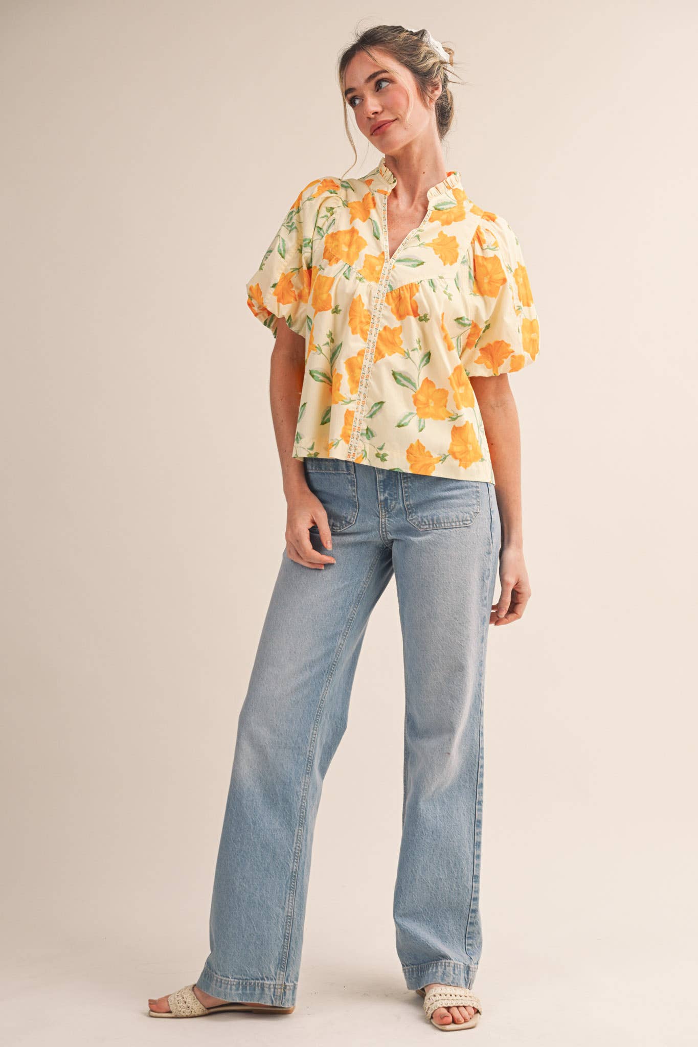 Shelby - Floral Print Bubble Sleeve Blouse