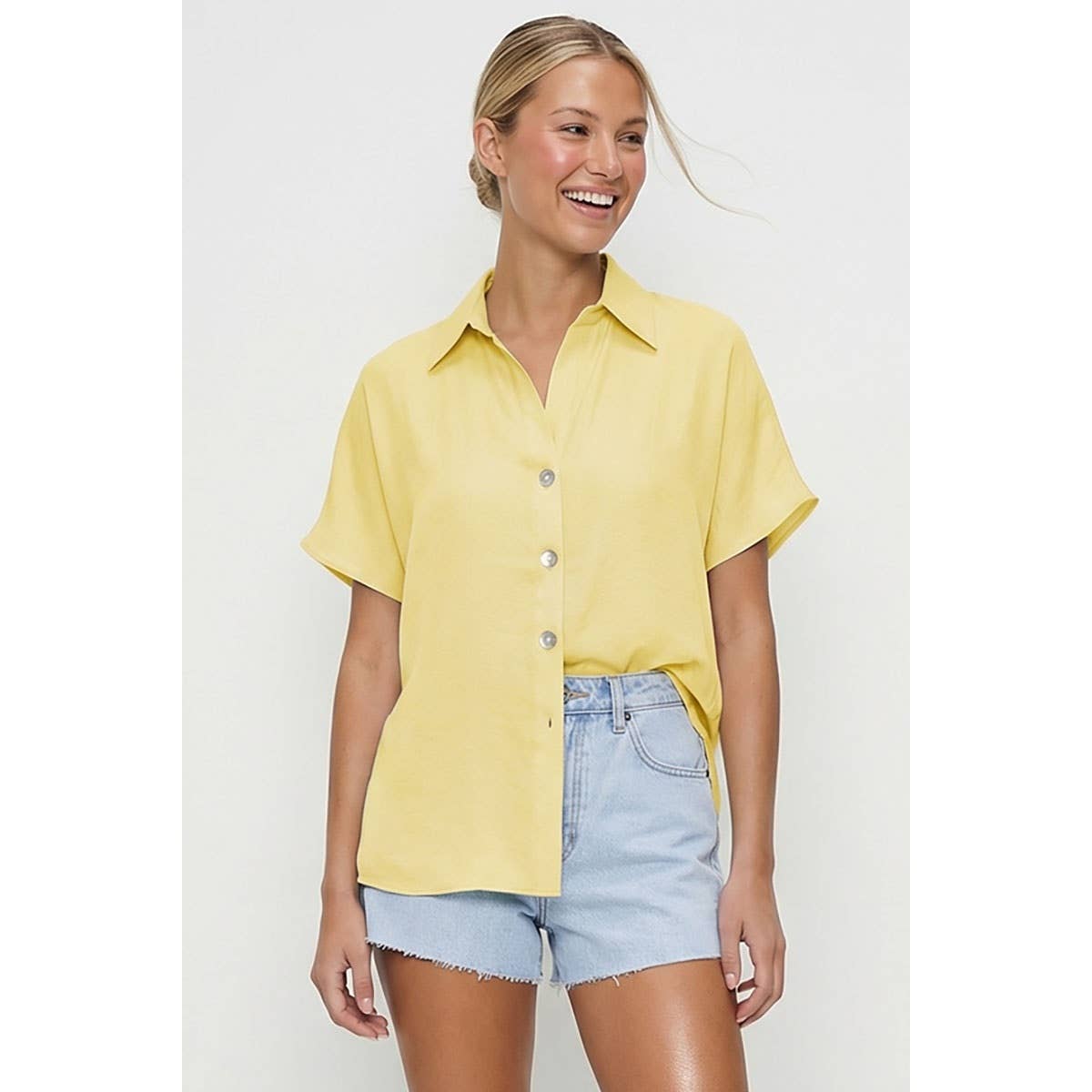 Minimalist Drop Shoulder Button Up Blouse