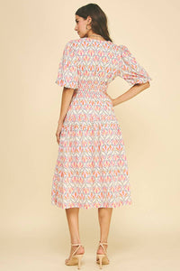 KASLYN- GEOMETRIC PATTERN MIDI DRESS