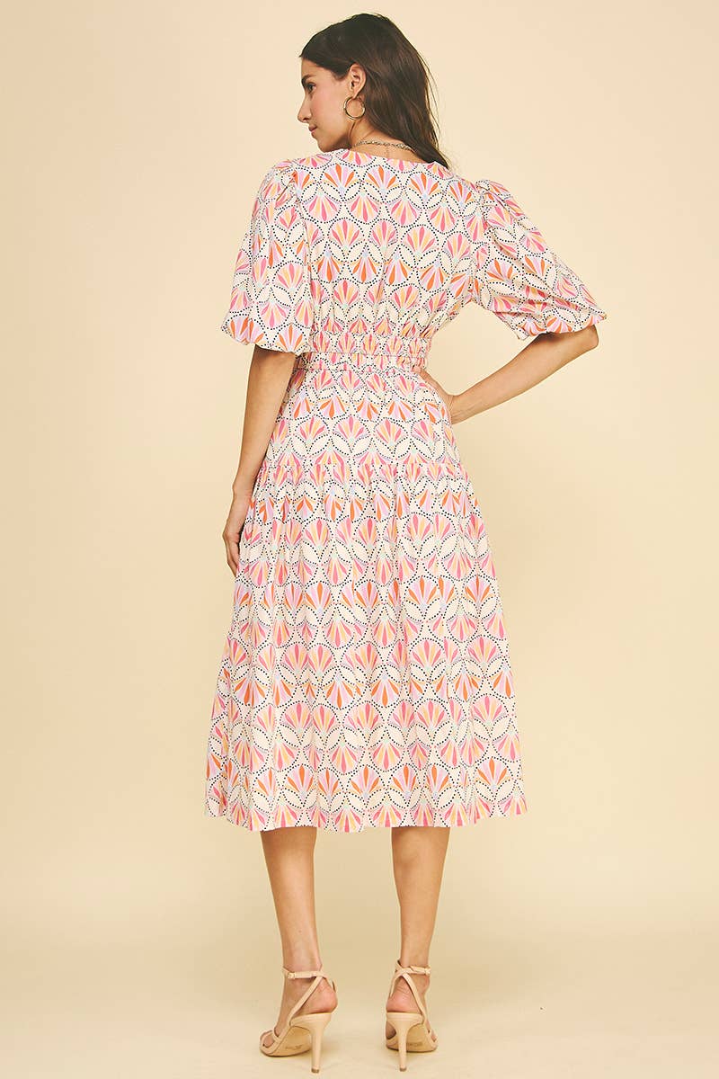 KASLYN- GEOMETRIC PATTERN MIDI DRESS