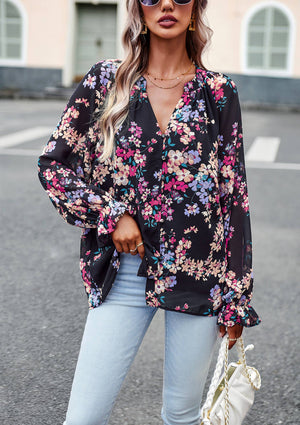 Floral Button Down Long Sleeve Blouse