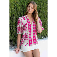 Ariana- Puff Sleeve Abstract Top