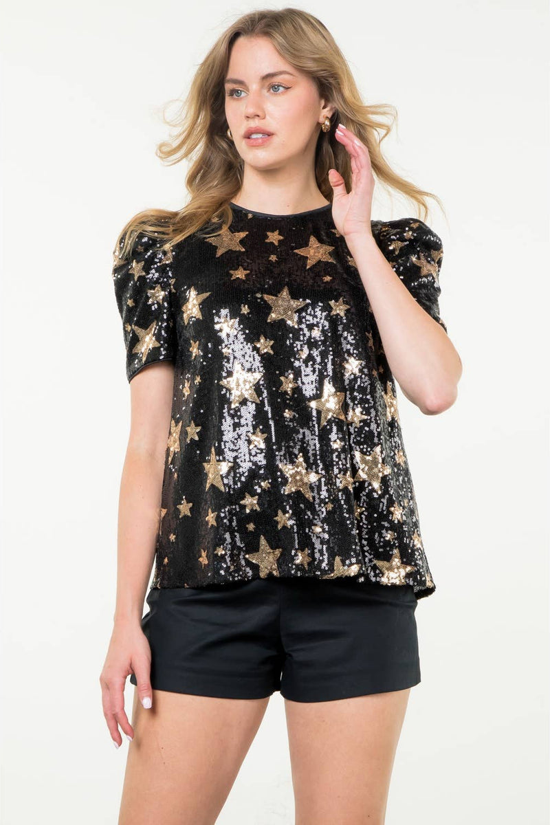 Short Sleeve Star Sequin Top