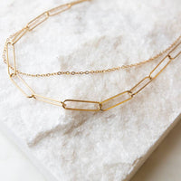 Gold Chain Necklace-Layered Paperclip