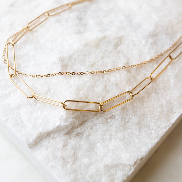 Gold Chain Necklace-Layered Paperclip