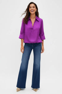 Maleigh - Viola Half Sleeve Hi-lo Bubble Hem Blouse