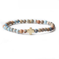 Faith Over Fear Cross Bracelet, 4mm-Blue Jasper | Christian