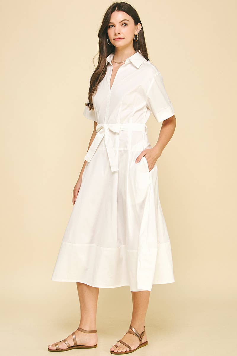 JADIE- COLLARED V-NECK MIDI DRESS