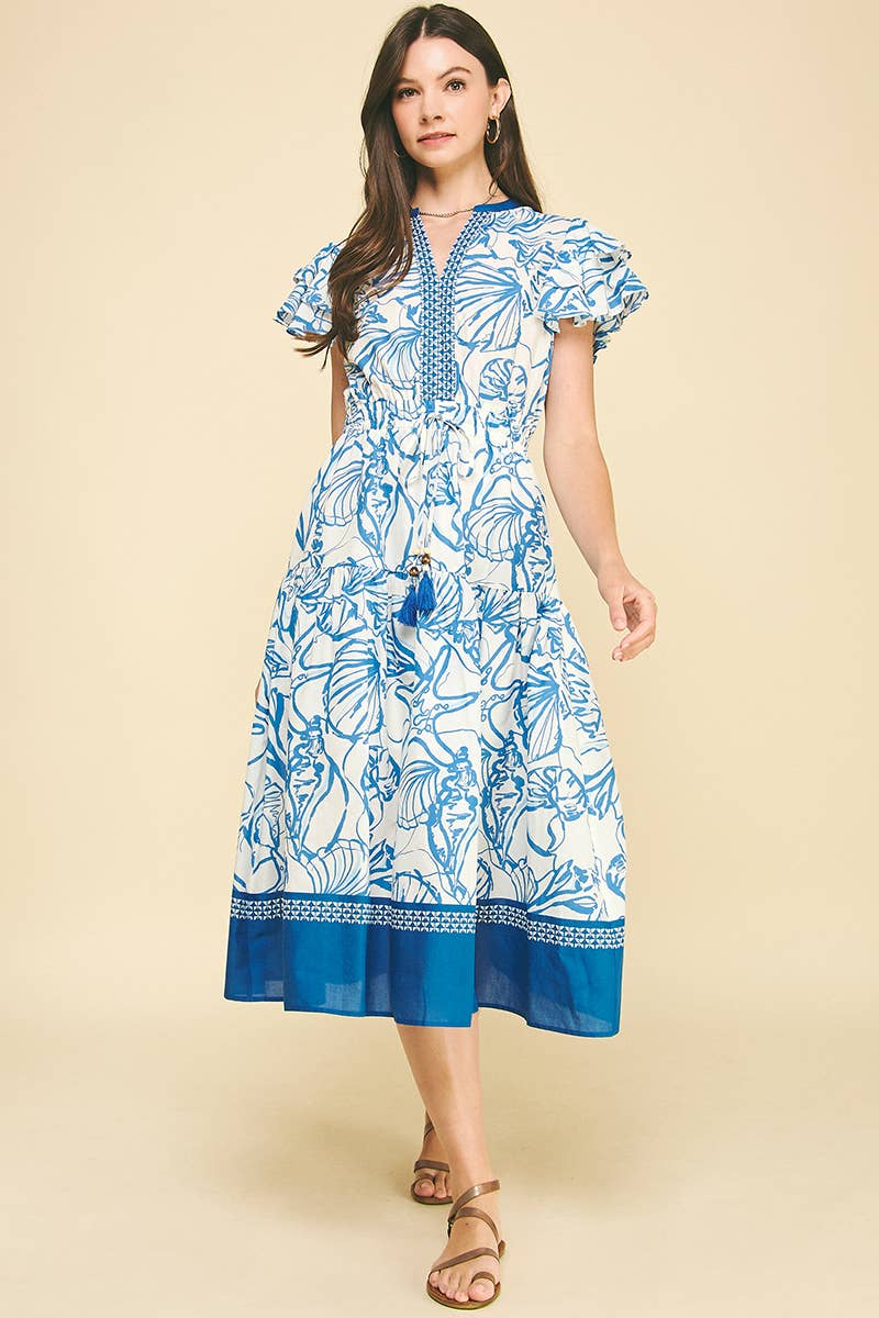 Hailey - CONTRAST SEASHELL PRINTED MIDI DRESS