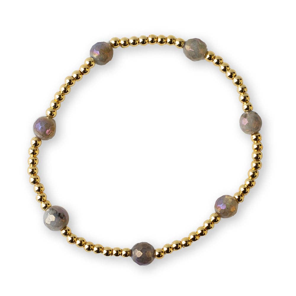 Gold Beaded Bracelets-Dot, Labradorite