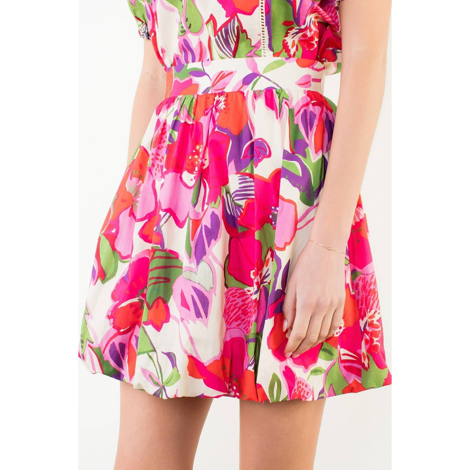 Gia - Floral Print Wide Waist Gathered Mini Skirt