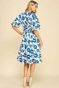 Carolina - Blue and White Floral Midi Dress