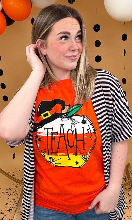 Teach Halloween Themed Apple Graphic Tee