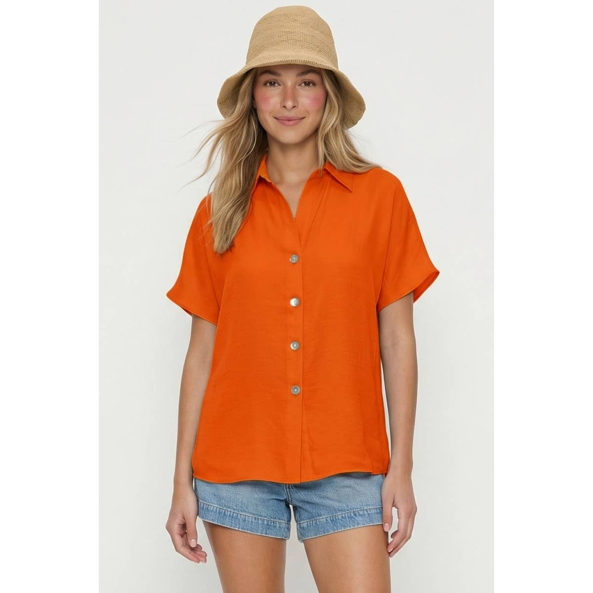 Minimalist Drop Shoulder Button Up Blouse