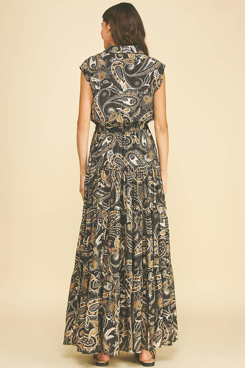KAT - PAISLEY PRINT TIERED MAXI DRESS