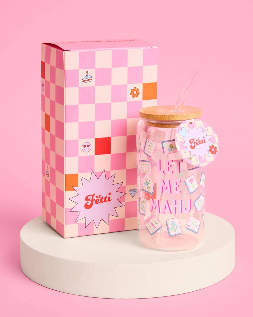Mahjong Tumbler | glass cup, game night, tile print
