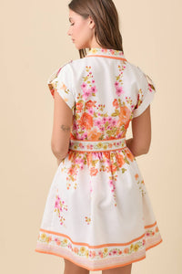Melanie Floral Lapel Collar Button Down Summer Mini Dress