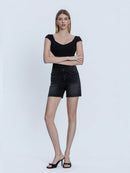 Loretta - HIGH RISE BLACK MIDI DENIM SHORTS