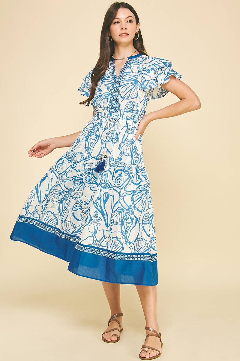 Hailey - CONTRAST SEASHELL PRINTED MIDI DRESS