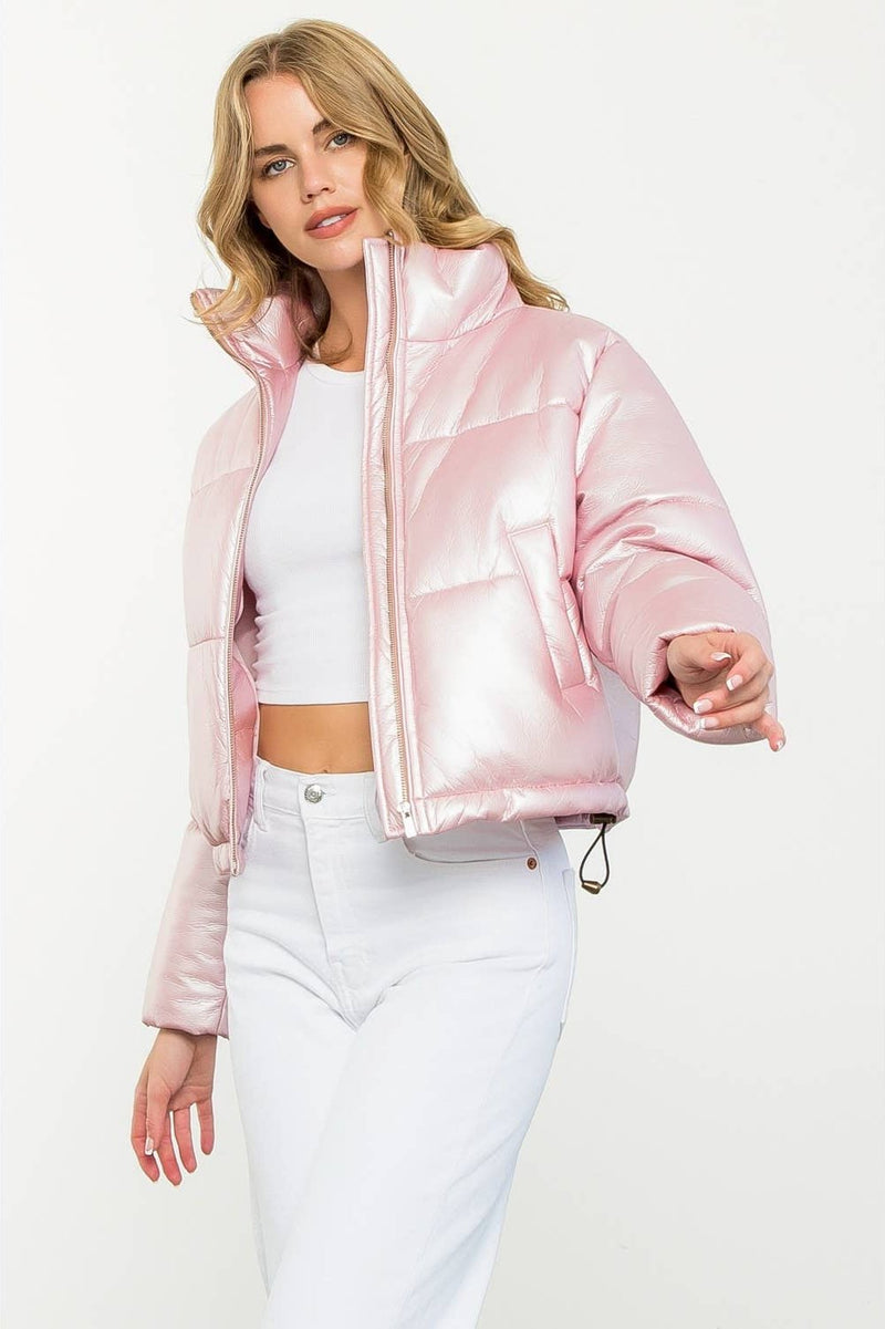 Metallic Zip Up Puffer Jacket