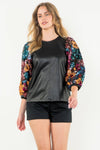 Sequin Sleeve Leather Top