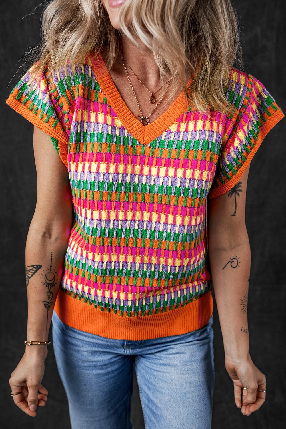 Ceci - Orange Multi Flutter Sleeve Top