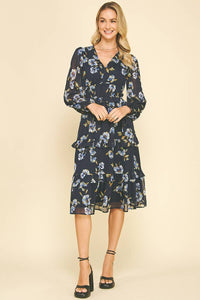 LEILANI - FLORAL TIERED CHIFFON MIDI DRESS