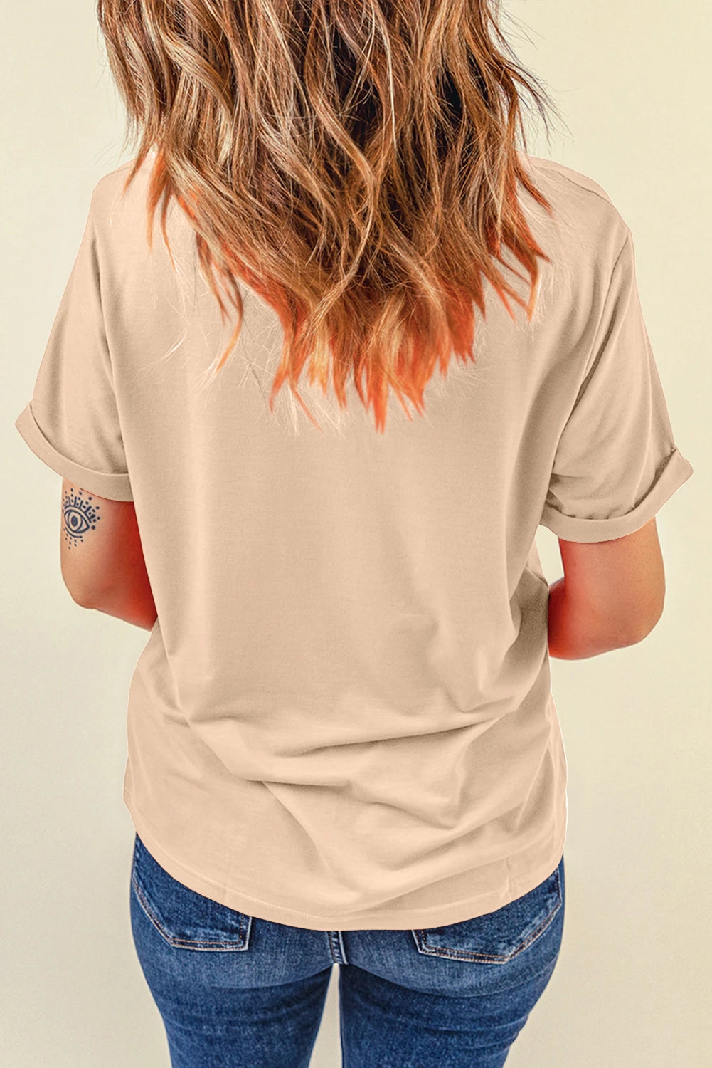 Khaki Ghost Pumpkin Tee – Bow Graphic Halloween T-Shirt, Women's Cozy Fall Short Sleeve Top
