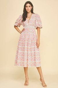 KASLYN- GEOMETRIC PATTERN MIDI DRESS