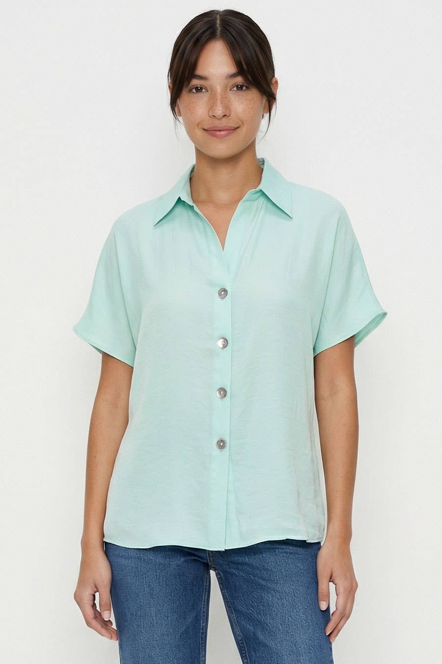 Minimalist Drop Shoulder Button Up Blouse
