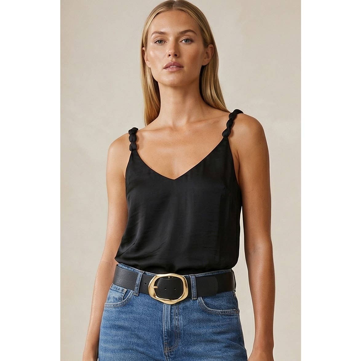 Lisa Classic V-neck Tank Top With Strap Accent