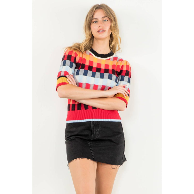 Michelle - Short Sleeve Textured Knit Top