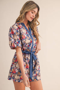 Brianna - Bubble Sleeve Floral Print Romper