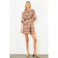 Alina - Long Sleeve Pattern Button Down Dress