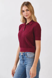 Kathleen - POINTELLE DETAILED POLO SWEATER
