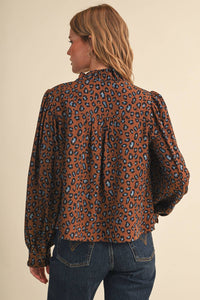 AMANDA - LEOPARD PRINT RUFFLED BUTTON DOWN TOP