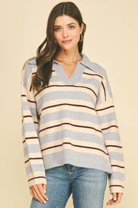 LILY - STRIPED V-NECK KNIT SWEATER