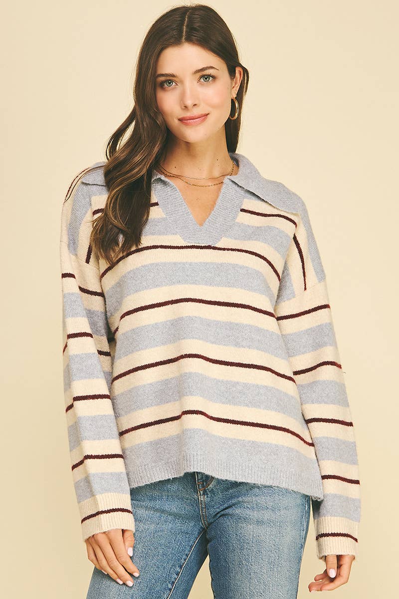 LILY - STRIPED V-NECK KNIT SWEATER