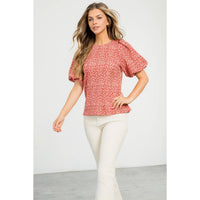 Sadie - Cheetah Print Short Puff Sleeve Top