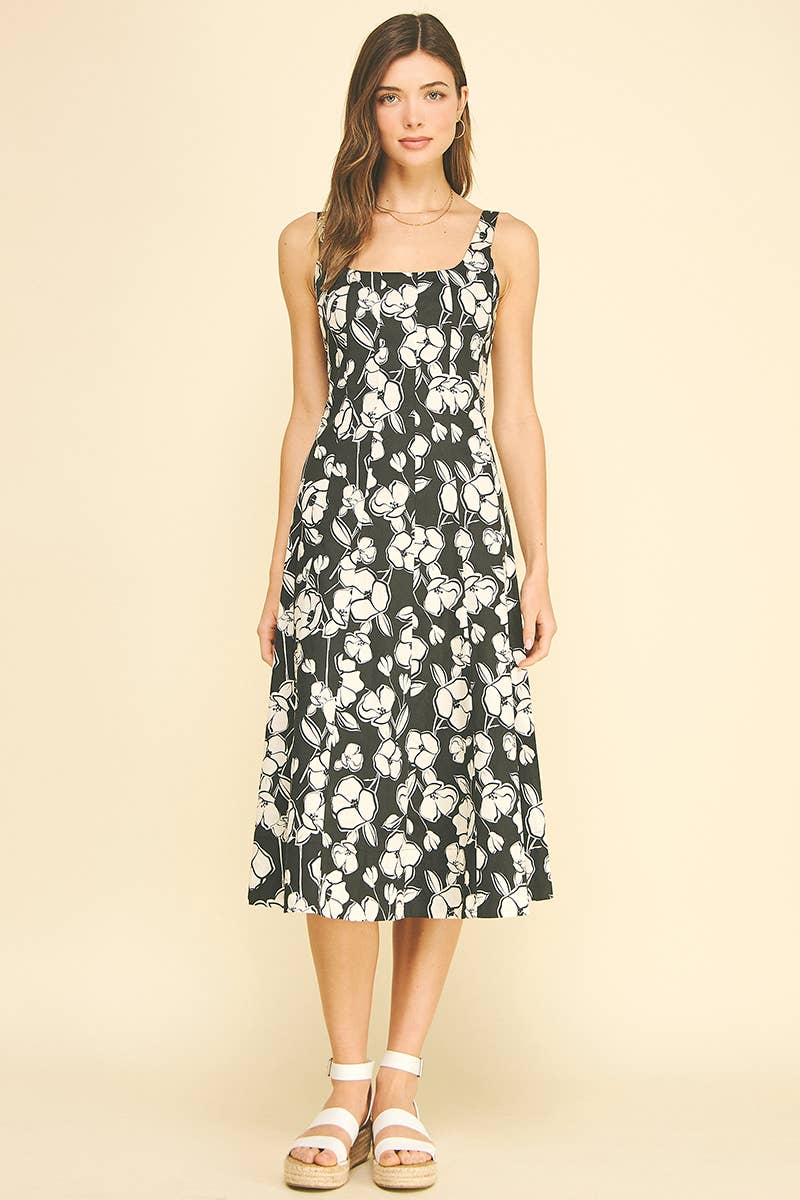 SUZETTE - FLORAL PRINT FLARED MIDI DRESS