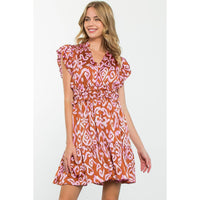 Monica-Flutter Sleeve Tiered Print Mini Dress