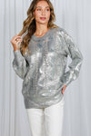 Jess - Crew Neck Cable Metallic Foil Knitted Sweater
